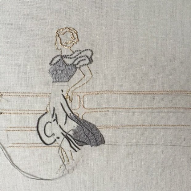 Broderie " sur le pont" en cours de réalisation